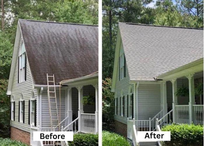 Roof Cleaning before after cleaning project in Orange County NC